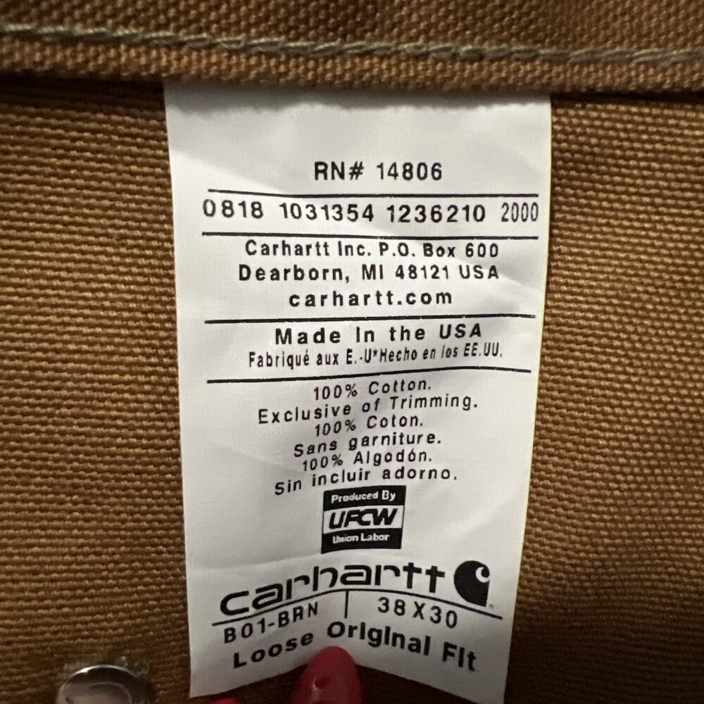 Carhartt B01 Double Knee Duck Work Pants 38 X 30 Made in USA Loose Original Fit - Picture 5 of 8